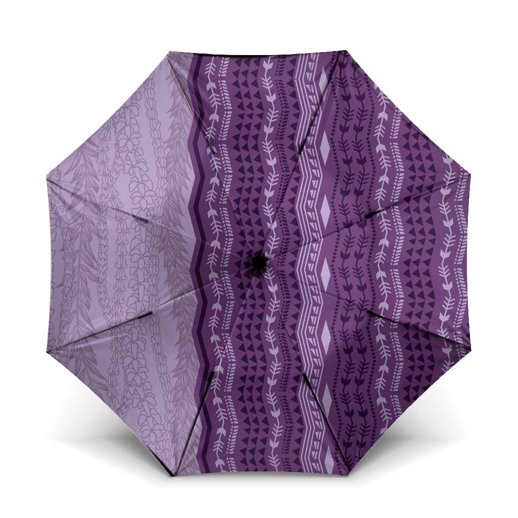 Vintage Violet Hawaiian Traditional Kapa Mix Flowers Lei Umbrella LT7 One Size Folded 11.42 inch Opened Diameter 37.4 inch Violet - Polynesian Pride