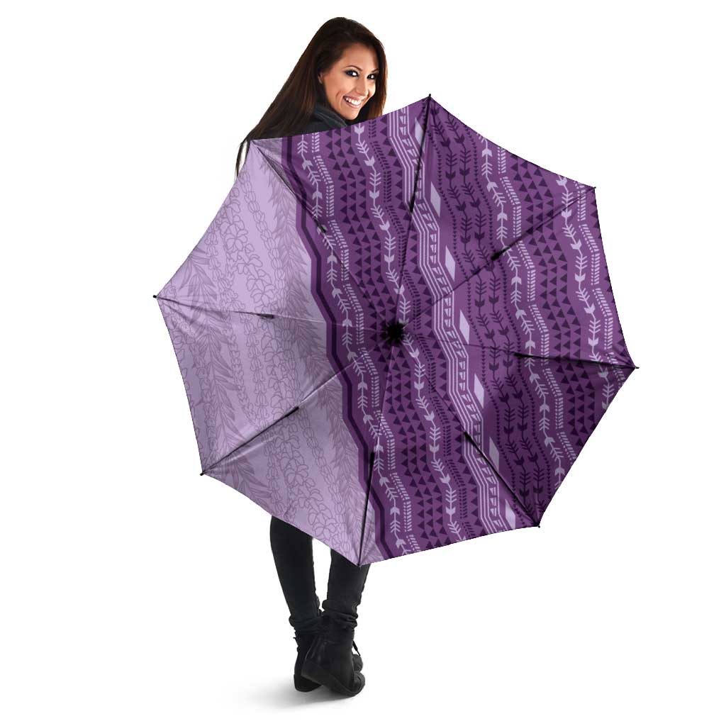 Vintage Violet Hawaiian Traditional Kapa Mix Flowers Lei Umbrella LT7 - Polynesian Pride