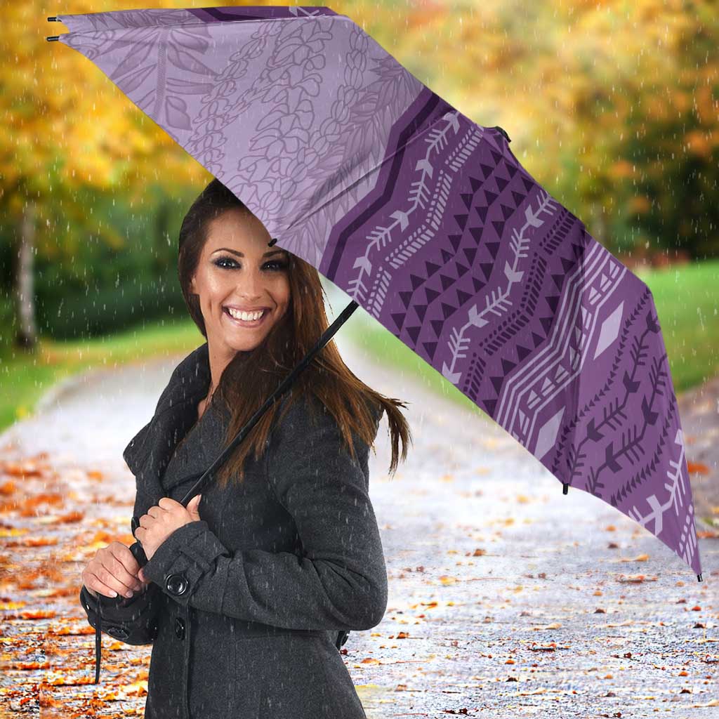 Vintage Violet Hawaiian Traditional Kapa Mix Flowers Lei Umbrella LT7 - Polynesian Pride