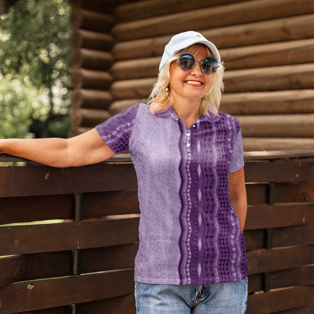 Vintage Violet Hawaiian Traditional Kapa Mix Flowers Lei Women Polo Shirt