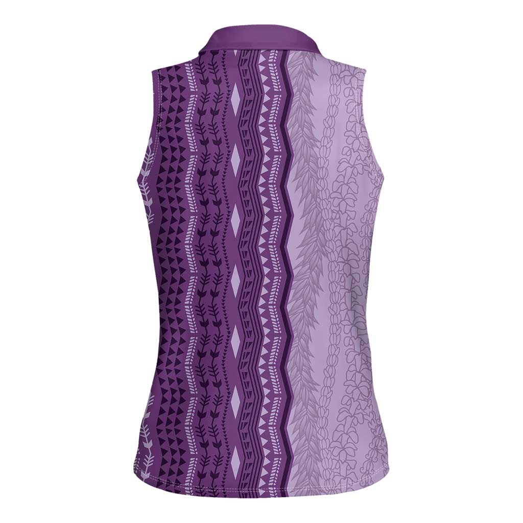 Vintage Violet Hawaiian Traditional Kapa Mix Flowers Lei Women Sleeveless Polo Shirt
