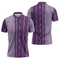 Vintage Violet Hawaiian Traditional Kapa Mix Flowers Lei Zipper Polo Shirt LT7 - Polynesian Pride