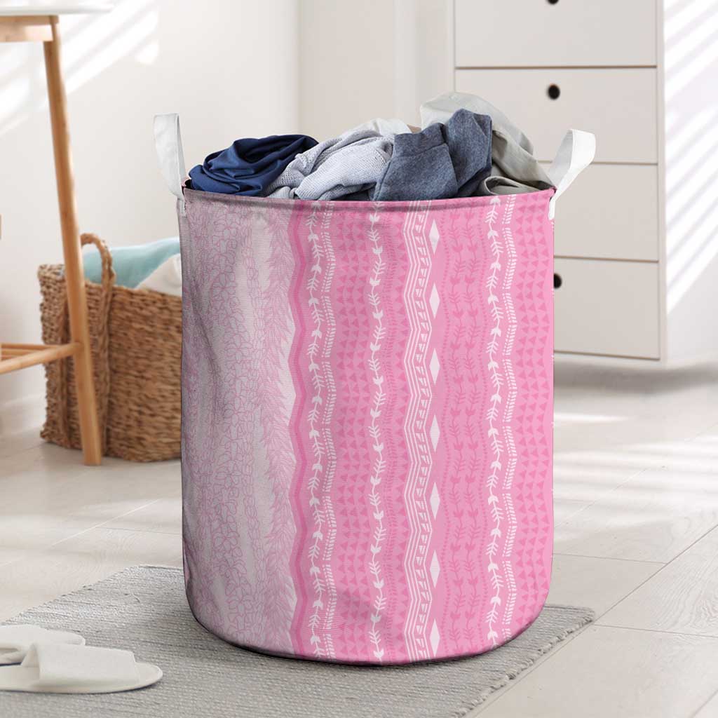Vintage Pink Hawaiian Traditional Kapa Mix Flowers Lei Laundry Basket