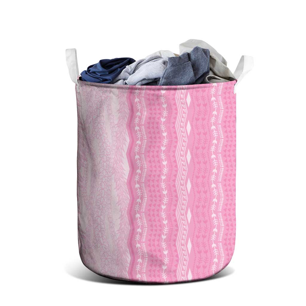 Vintage Pink Hawaiian Traditional Kapa Mix Flowers Lei Laundry Basket