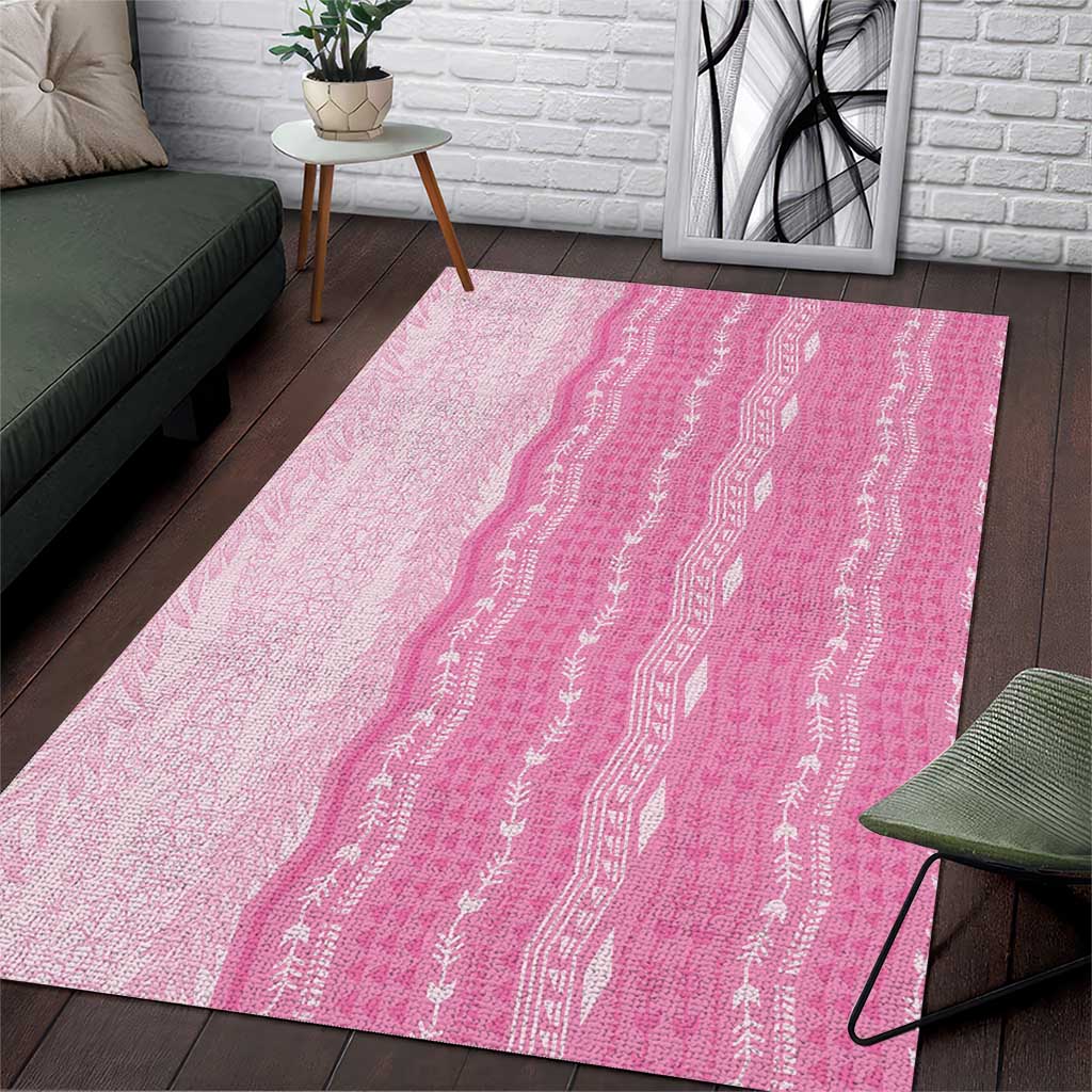 Vintage Pink Hawaiian Traditional Kapa Mix Flowers Lei Area Rug