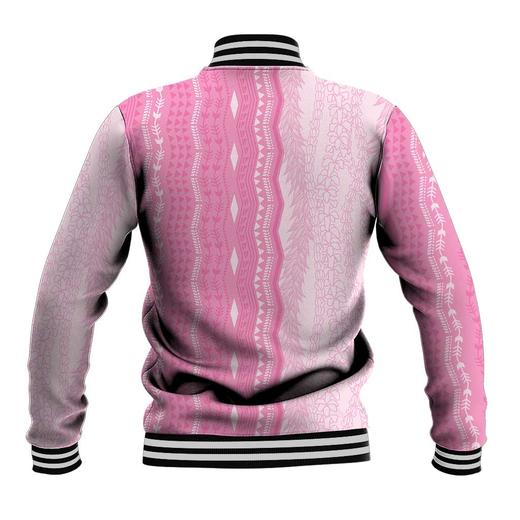 Vintage Pink Hawaiian Traditional Kapa Mix Flowers Lei Baseball Jacket LT7 - Polynesian Pride