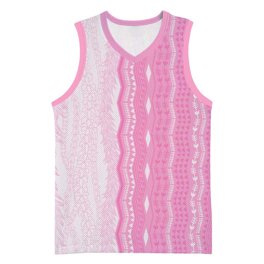 Vintage Pink Hawaiian Traditional Kapa Mix Flowers Lei Basketball Jersey