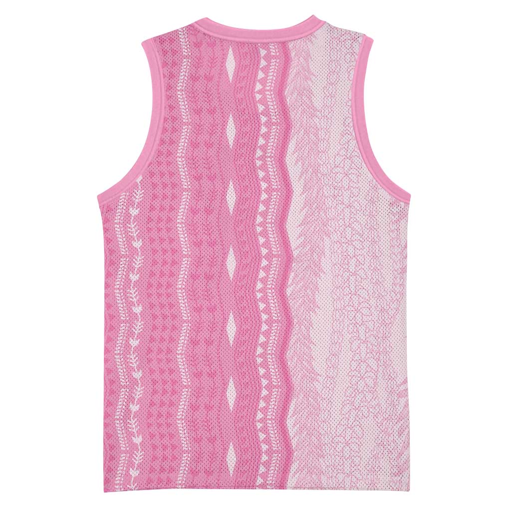 Vintage Pink Hawaiian Traditional Kapa Mix Flowers Lei Basketball Jersey