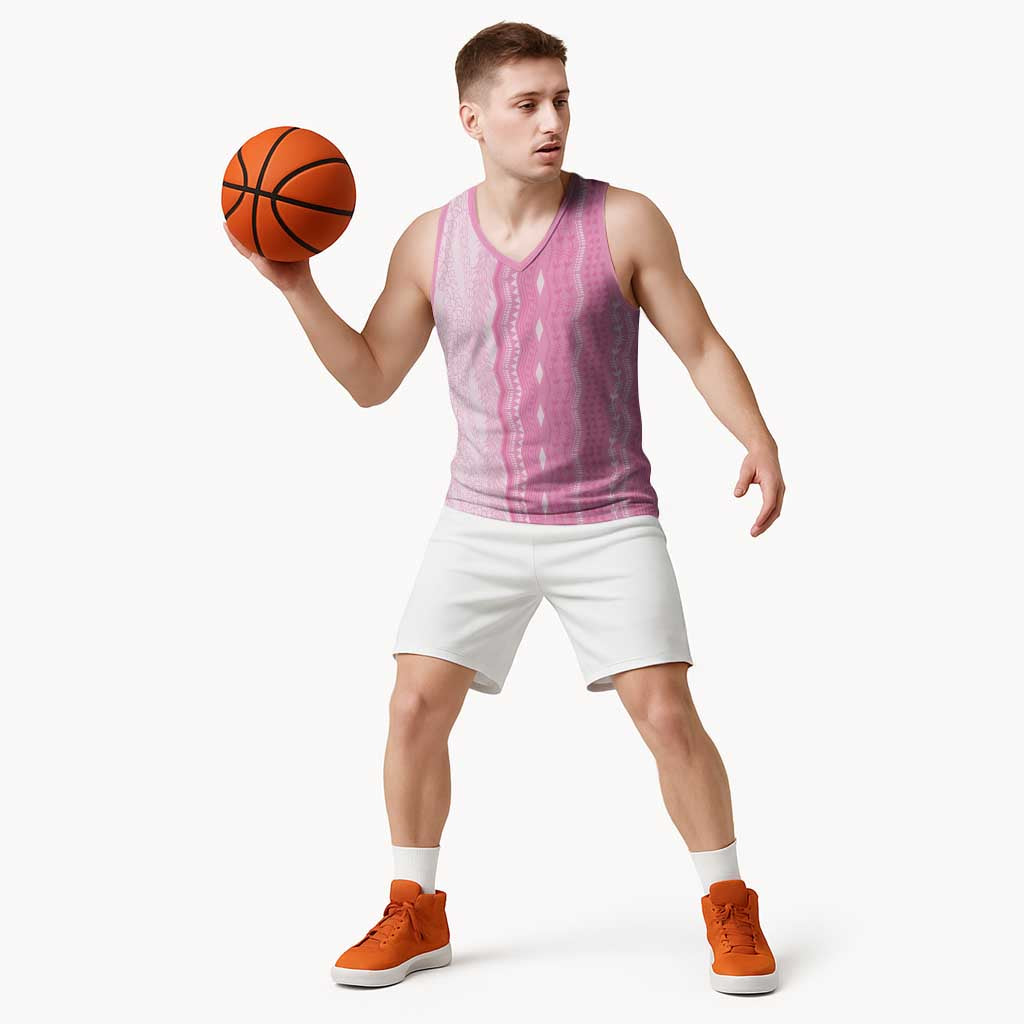 Vintage Pink Hawaiian Traditional Kapa Mix Flowers Lei Basketball Jersey