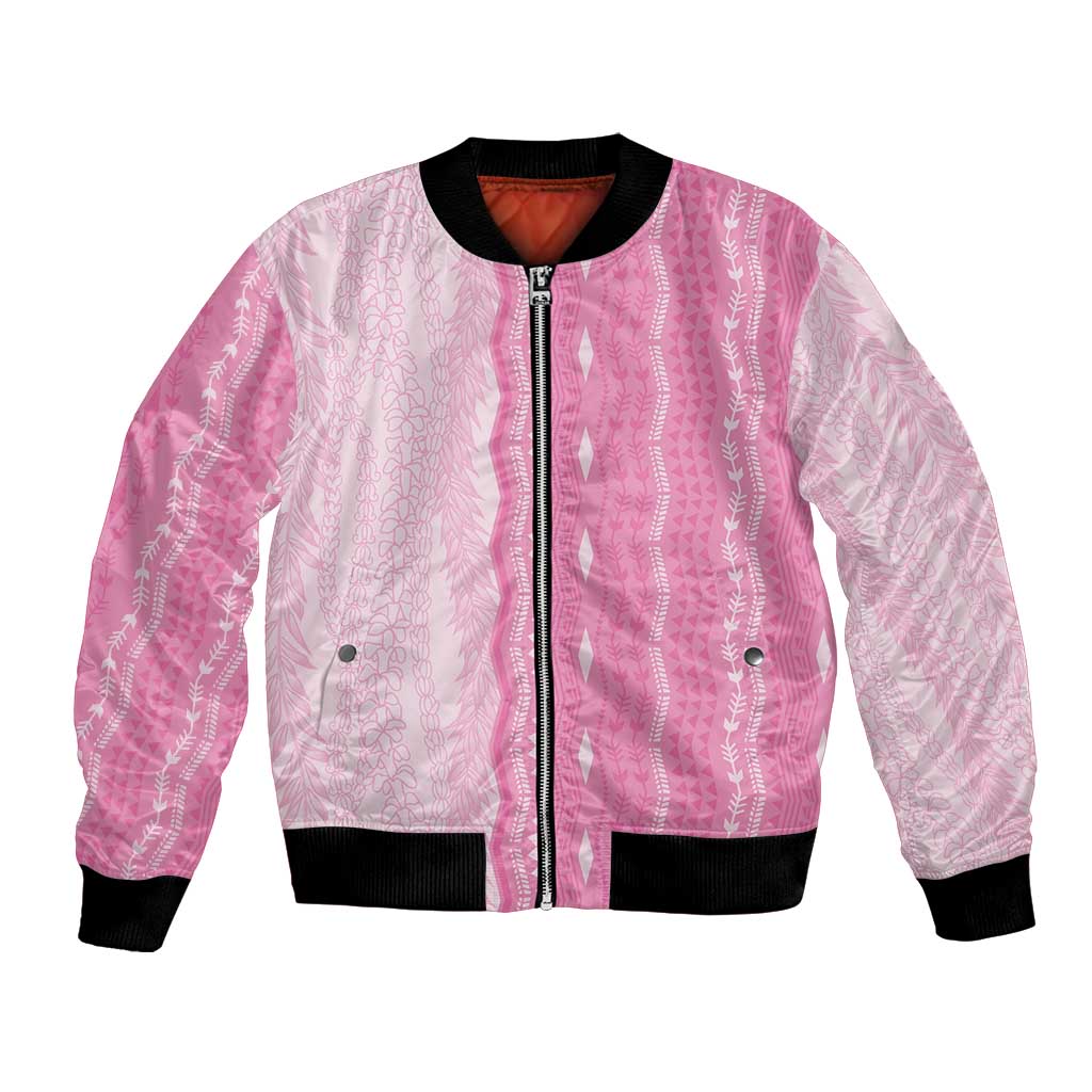 Vintage Pink Hawaiian Traditional Kapa Mix Flowers Lei Bomber Jacket LT7 Unisex Pink - Polynesian Pride