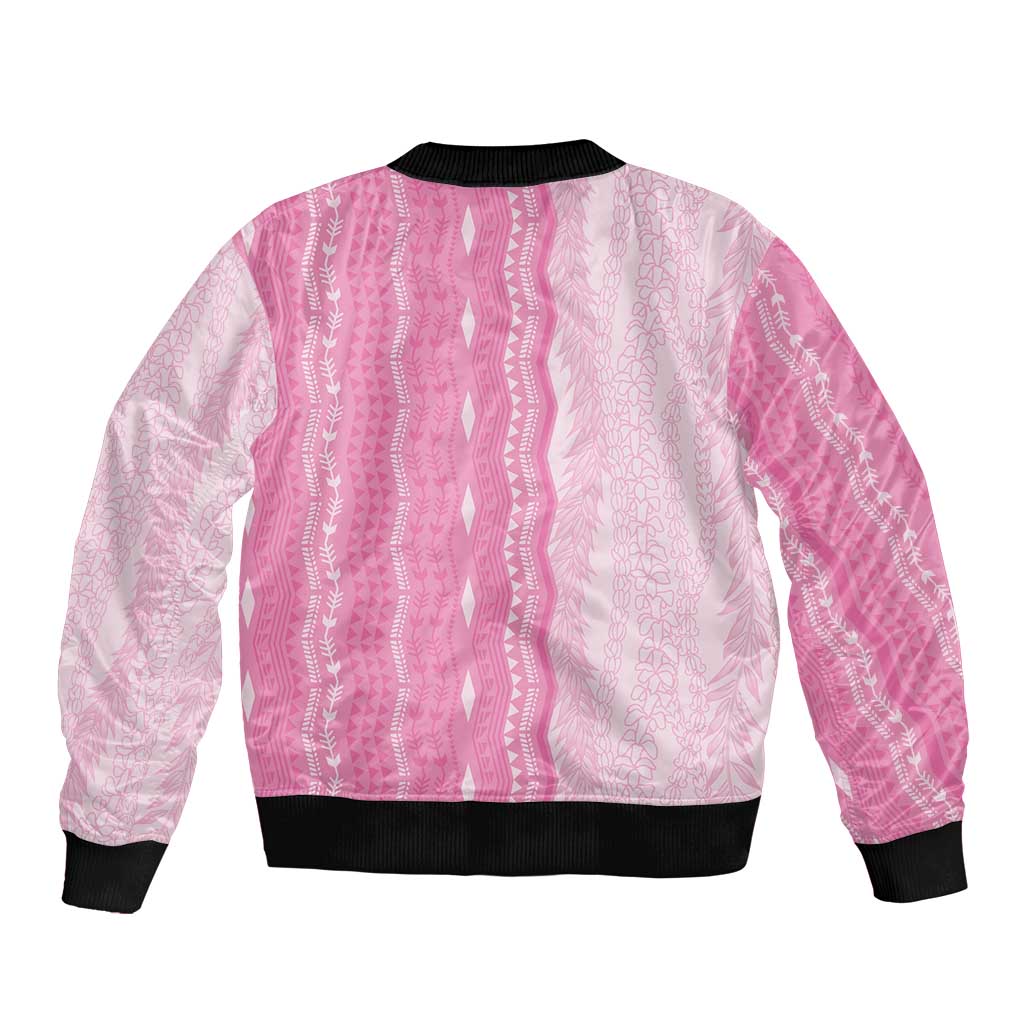 Vintage Pink Hawaiian Traditional Kapa Mix Flowers Lei Bomber Jacket LT7 - Polynesian Pride