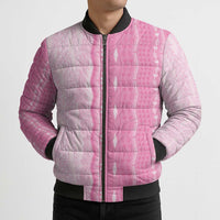 Vintage Pink Hawaiian Traditional Kapa Mix Flowers Lei Bomber Puffer Jacket