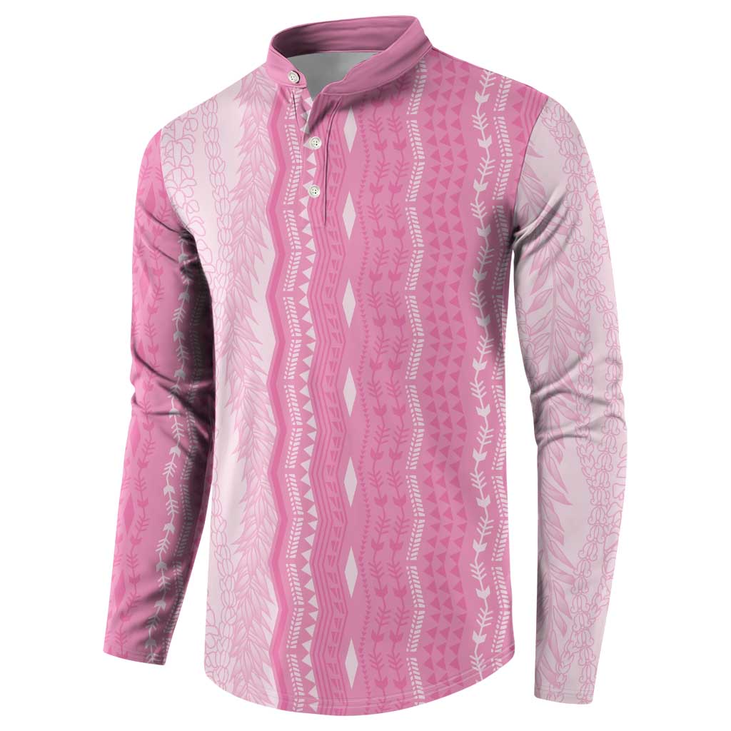 Vintage Pink Hawaiian Traditional Kapa Mix Flowers Lei Button Sweatshirt LT7 - Polynesian Pride