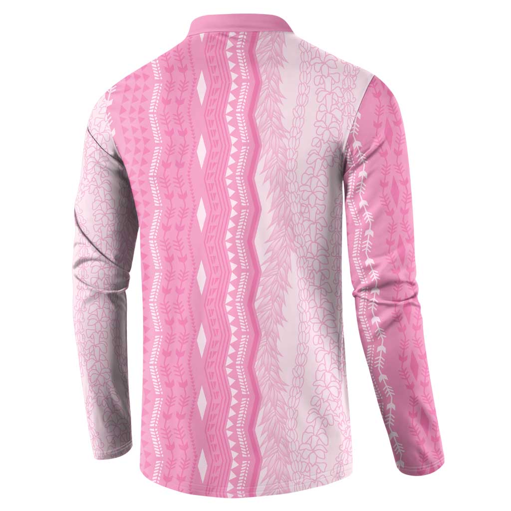 Vintage Pink Hawaiian Traditional Kapa Mix Flowers Lei Button Sweatshirt LT7 - Polynesian Pride