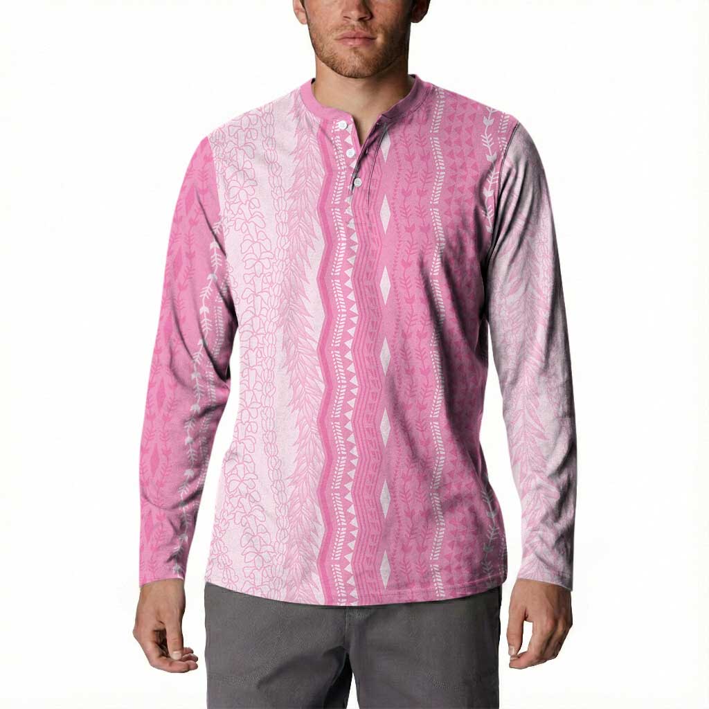 Vintage Pink Hawaiian Traditional Kapa Mix Flowers Lei Button Sweatshirt LT7 - Polynesian Pride