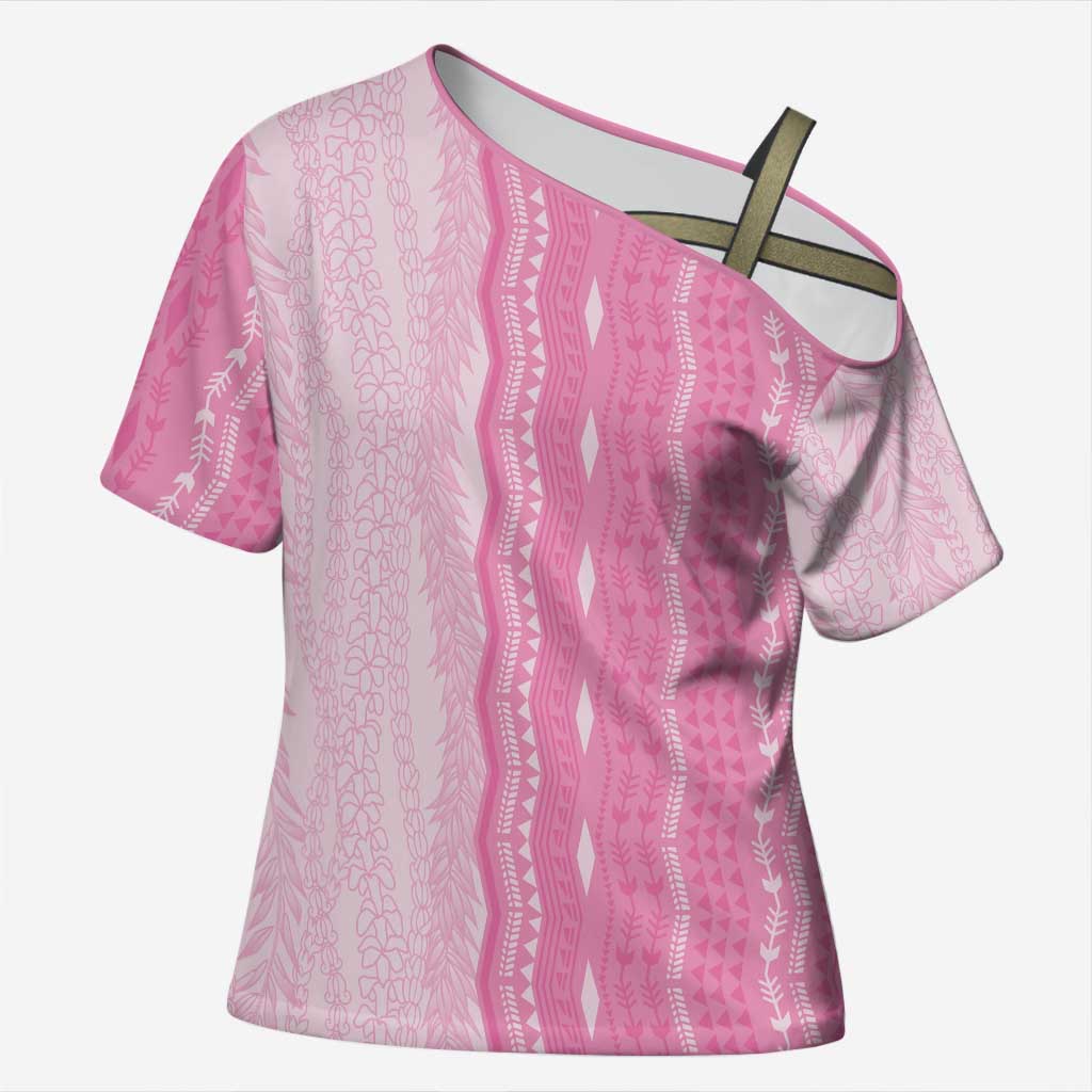 Vintage Pink Hawaiian Traditional Kapa Mix Flowers Lei Cross Shoulder Shirt LT7 Female Pink - Polynesian Pride
