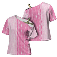 Vintage Pink Hawaiian Traditional Kapa Mix Flowers Lei Cross Shoulder Shirt LT7 - Polynesian Pride