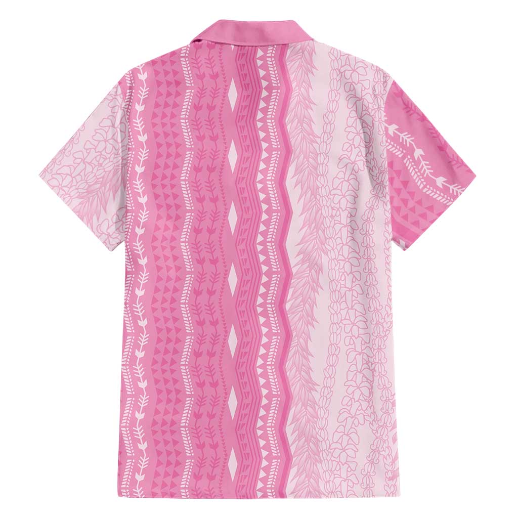 Vintage Pink Hawaiian Traditional Kapa Mix Flowers Lei Family Matching Long Sleeve Bodycon Dress and Hawaiian Shirt