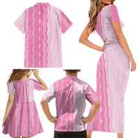 Vintage Pink Hawaiian Traditional Kapa Mix Flowers Lei Family Matching Short Sleeve Bodycon Dress and Hawaiian Shirt