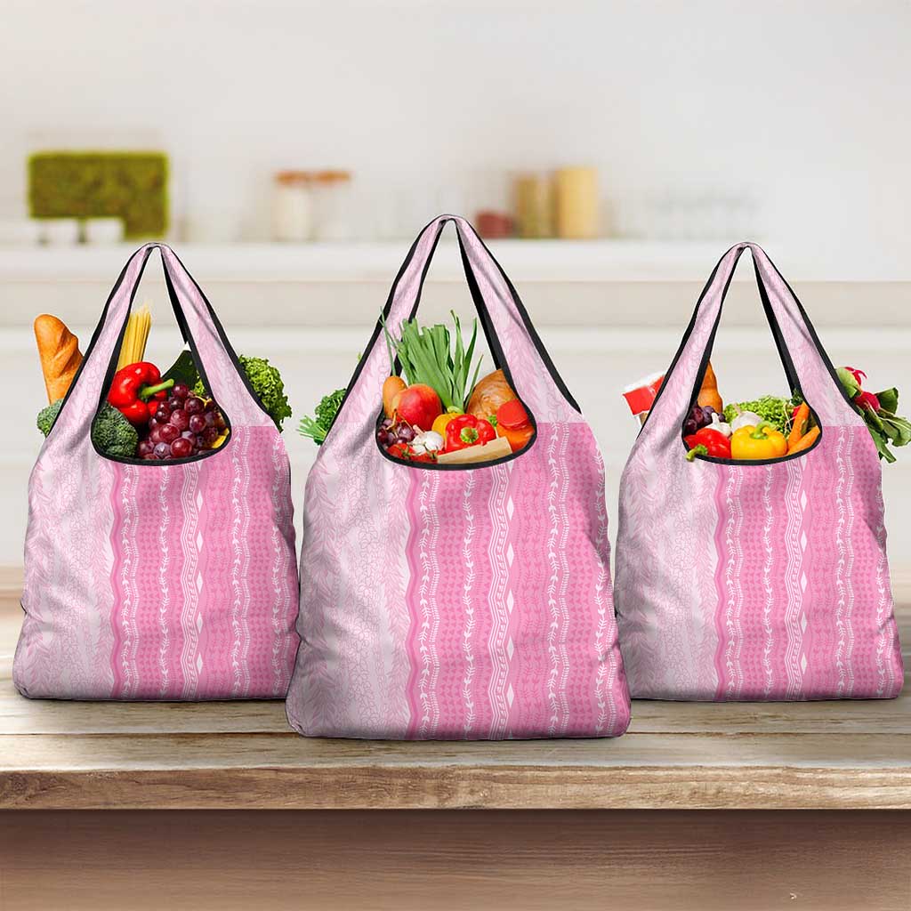 Vintage Pink Hawaiian Traditional Kapa Mix Flowers Lei Grocery Bag LT7 3-pack One Size Pink - Polynesian Pride