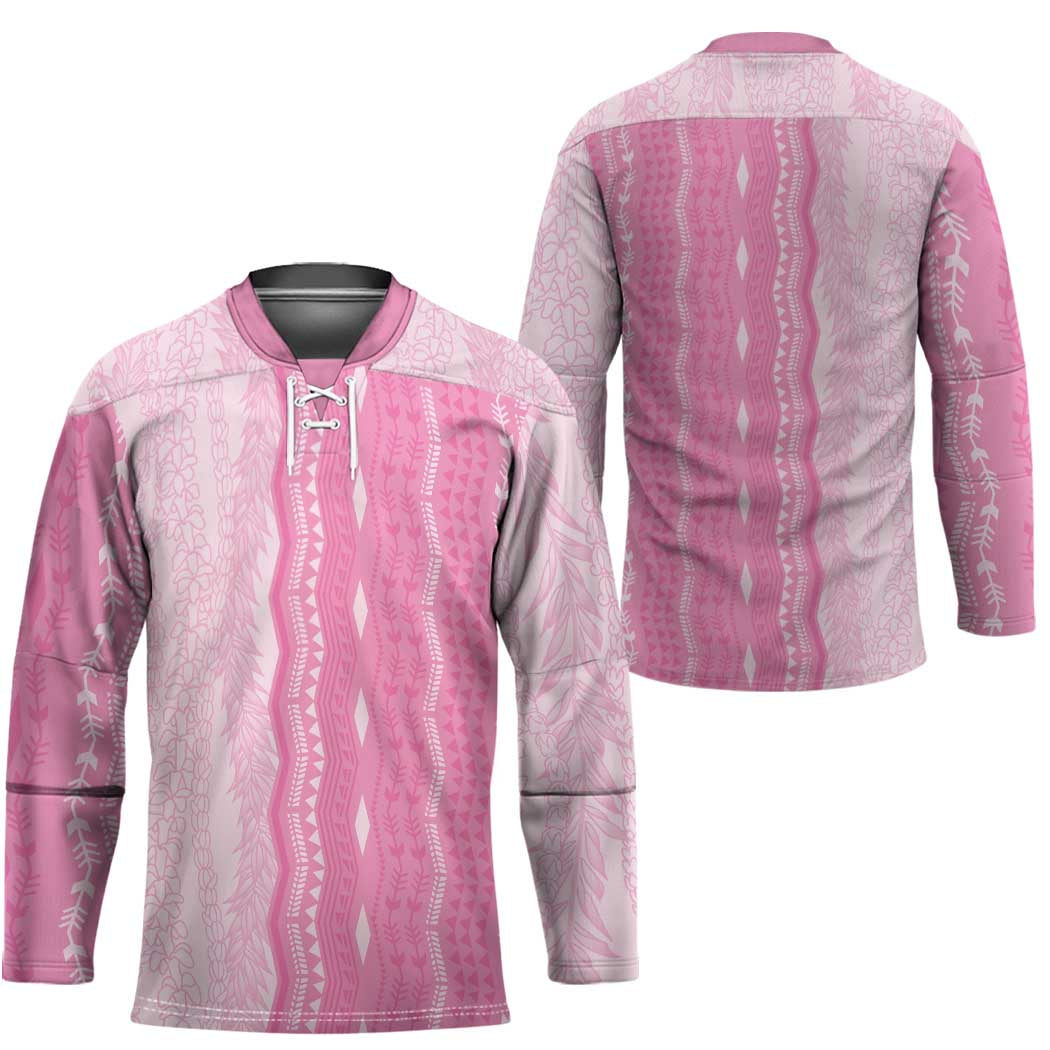 Vintage Pink Hawaiian Traditional Kapa Mix Flowers Lei Hockey Jersey LT7 - Polynesian Pride