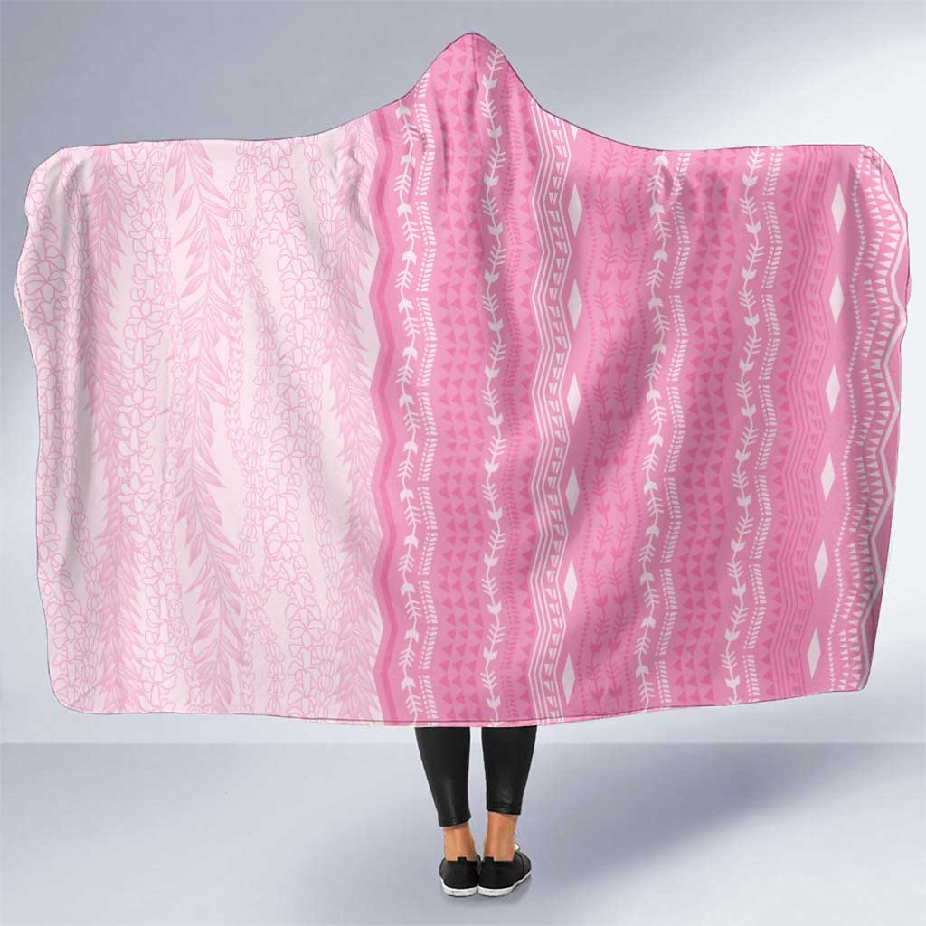 Vintage Pink Hawaiian Traditional Kapa Mix Flowers Lei Hooded Blanket LT7 One Size Pink - Polynesian Pride