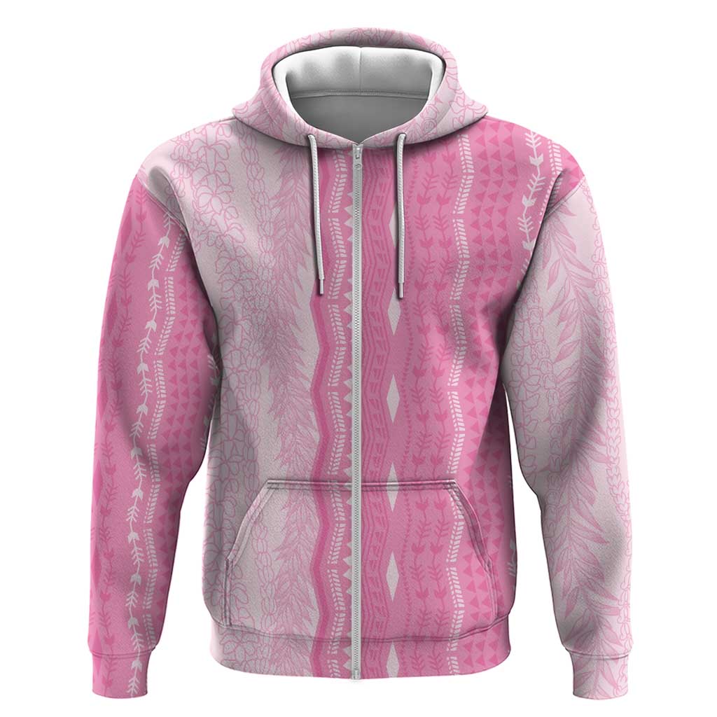 Vintage Pink Hawaiian Traditional Kapa Mix Flowers Lei Hoodie LT7 Zip Hoodie Pink - Polynesian Pride