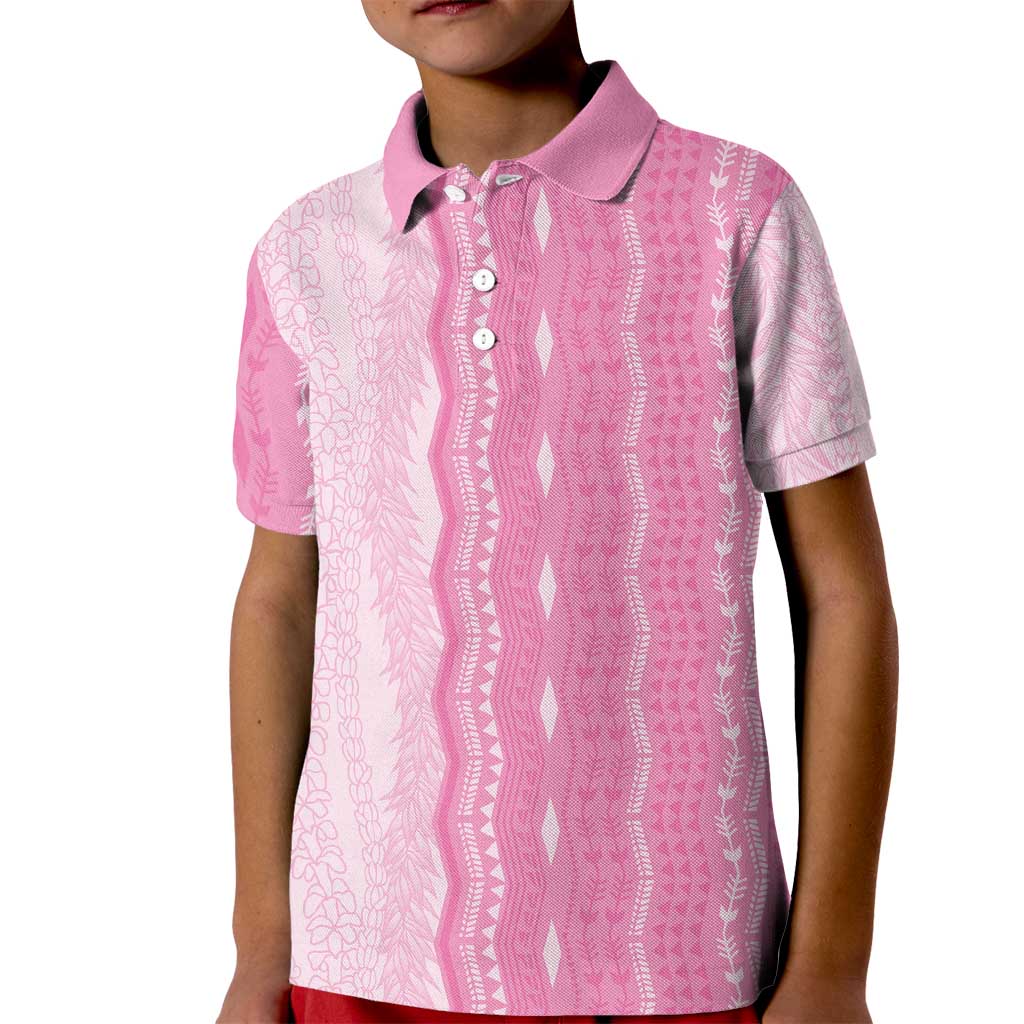 Vintage Pink Hawaiian Traditional Kapa Mix Flowers Lei Kid Polo Shirt LT7 Kid Pink - Polynesian Pride