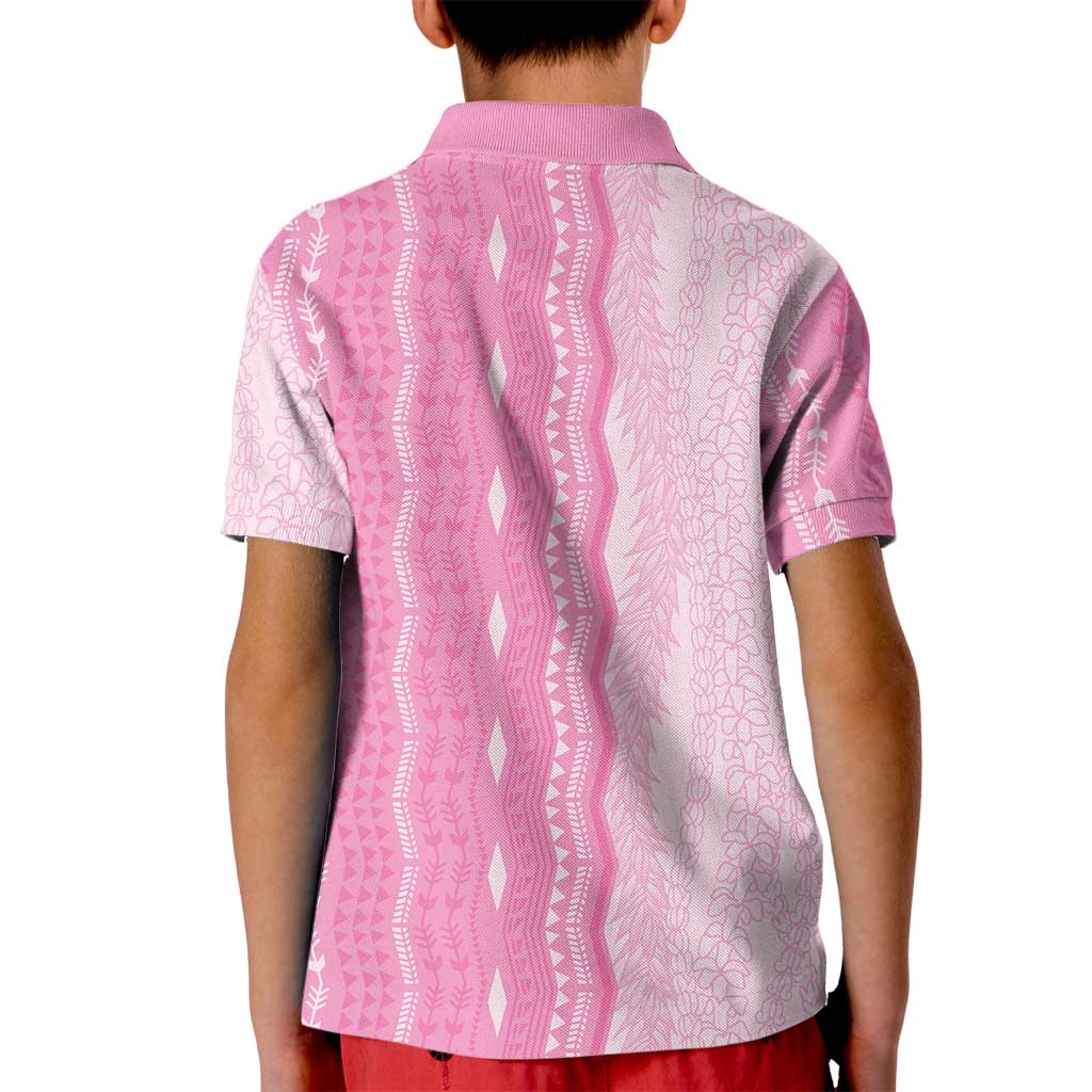 Vintage Pink Hawaiian Traditional Kapa Mix Flowers Lei Kid Polo Shirt LT7 - Polynesian Pride