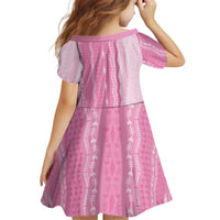 Vintage Pink Hawaiian Traditional Kapa Mix Flowers Lei Kid Short Sleeve Dress LT7 - Polynesian Pride