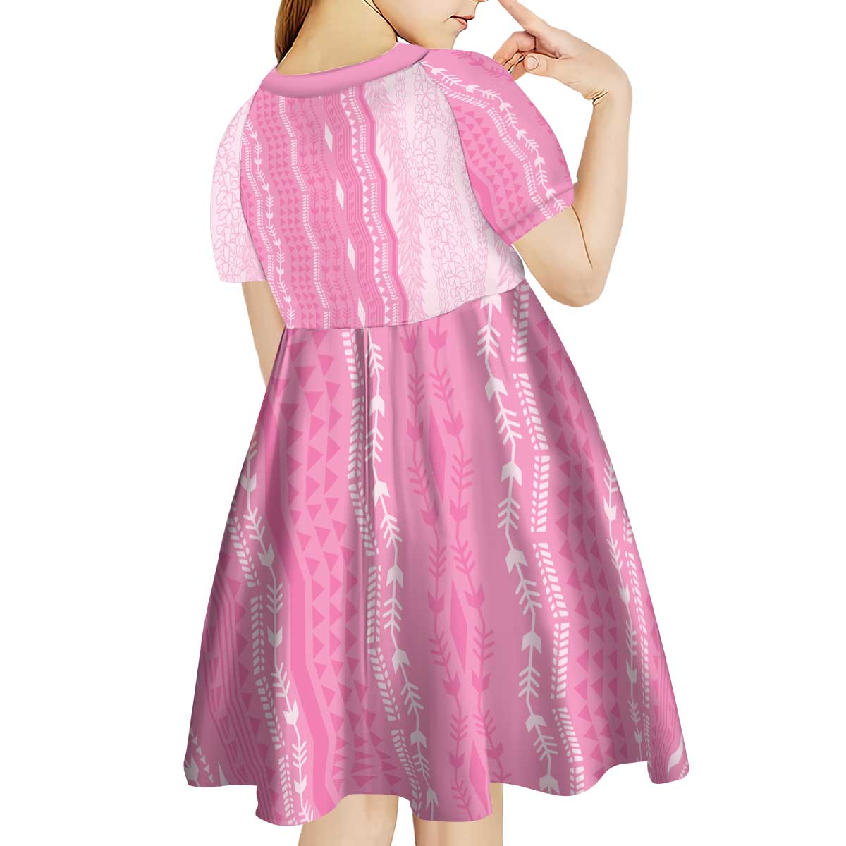 Vintage Pink Hawaiian Traditional Kapa Mix Flowers Lei Kid Short Sleeve Dress LT7 - Polynesian Pride