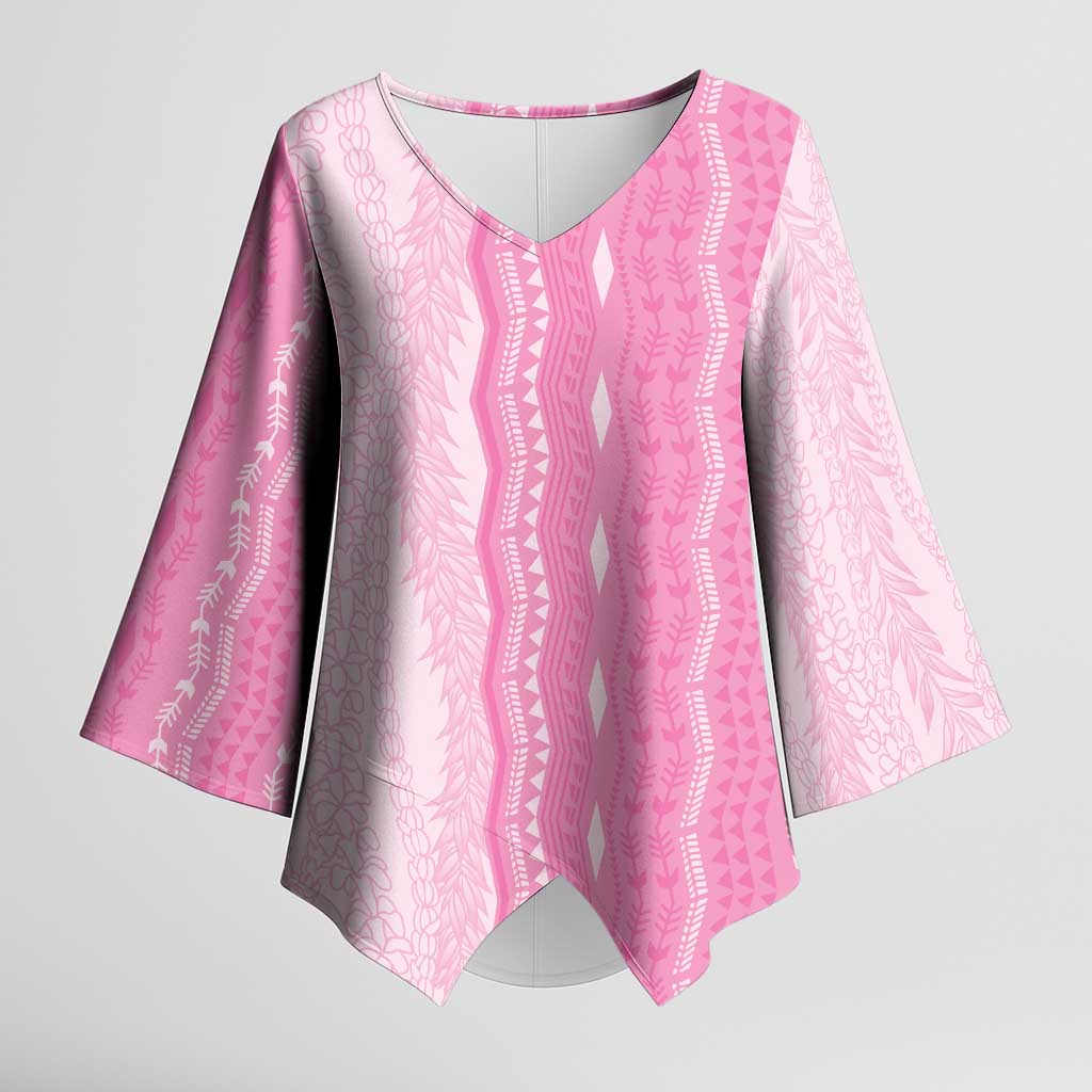 Vintage Pink Hawaiian Traditional Kapa Mix Flowers Lei Kimono Sleeve Blouse LT7 Female Pink - Polynesian Pride