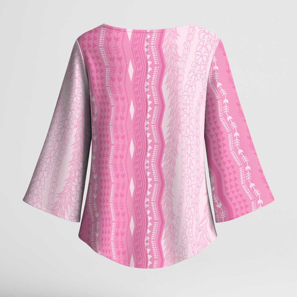 Vintage Pink Hawaiian Traditional Kapa Mix Flowers Lei Kimono Sleeve Blouse LT7 - Polynesian Pride