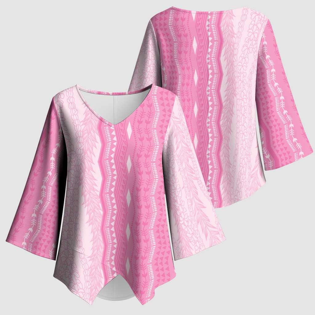 Vintage Pink Hawaiian Traditional Kapa Mix Flowers Lei Kimono Sleeve Blouse LT7 - Polynesian Pride