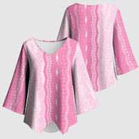 Vintage Pink Hawaiian Traditional Kapa Mix Flowers Lei Kimono Sleeve Blouse LT7 - Polynesian Pride