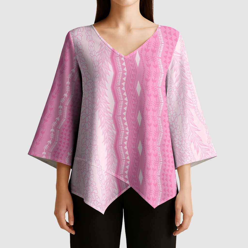Vintage Pink Hawaiian Traditional Kapa Mix Flowers Lei Kimono Sleeve Blouse LT7 - Polynesian Pride