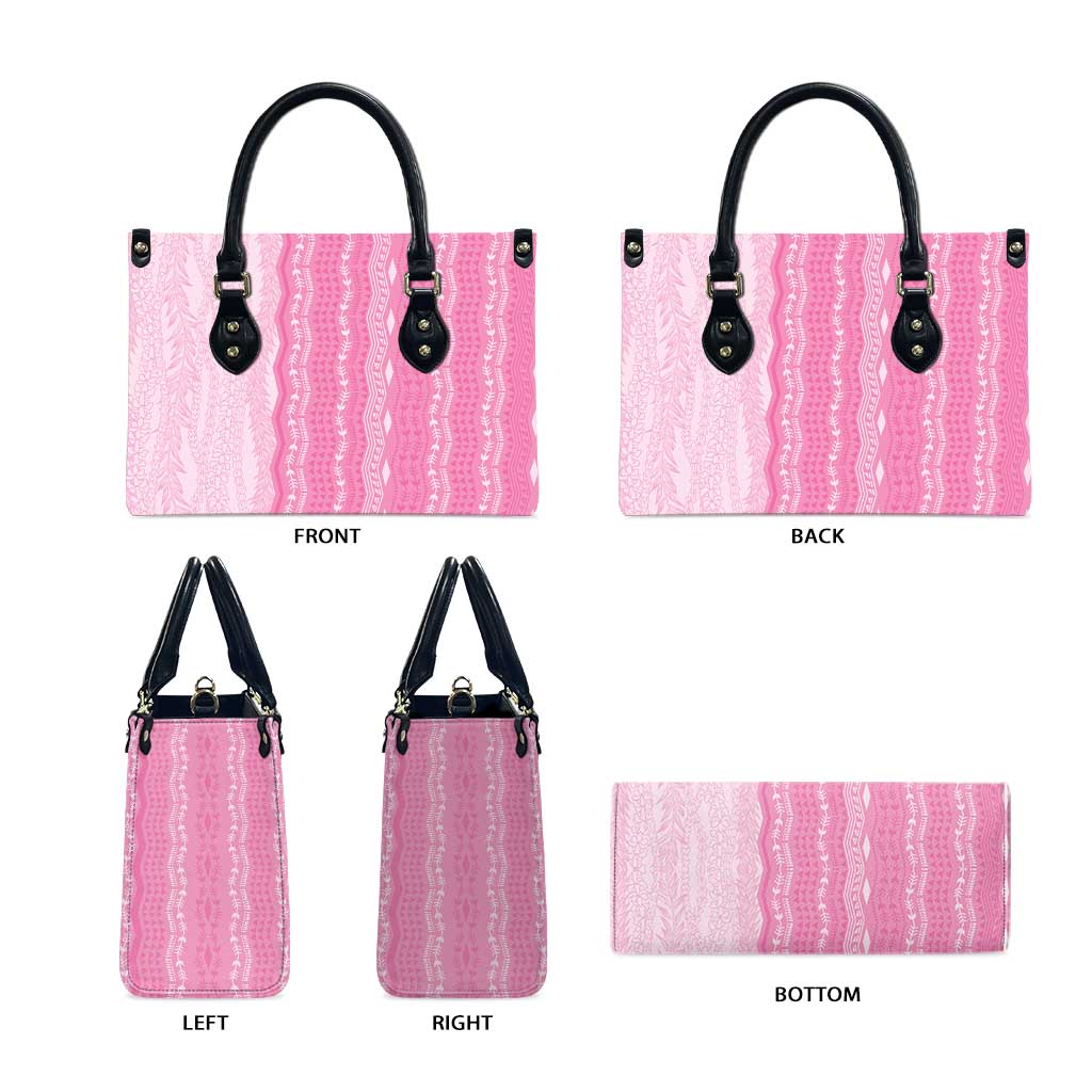 Vintage Pink Hawaiian Traditional Kapa Mix Flowers Lei Leather Bag LT7 - Polynesian Pride