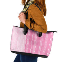 Vintage Pink Hawaiian Traditional Kapa Mix Flowers Lei Leather Tote Bag LT7 Pink - Polynesian Pride