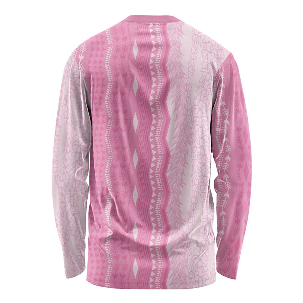 Vintage Pink Hawaiian Traditional Kapa Mix Flowers Lei Long Sleeve Shirt LT7 - Polynesian Pride