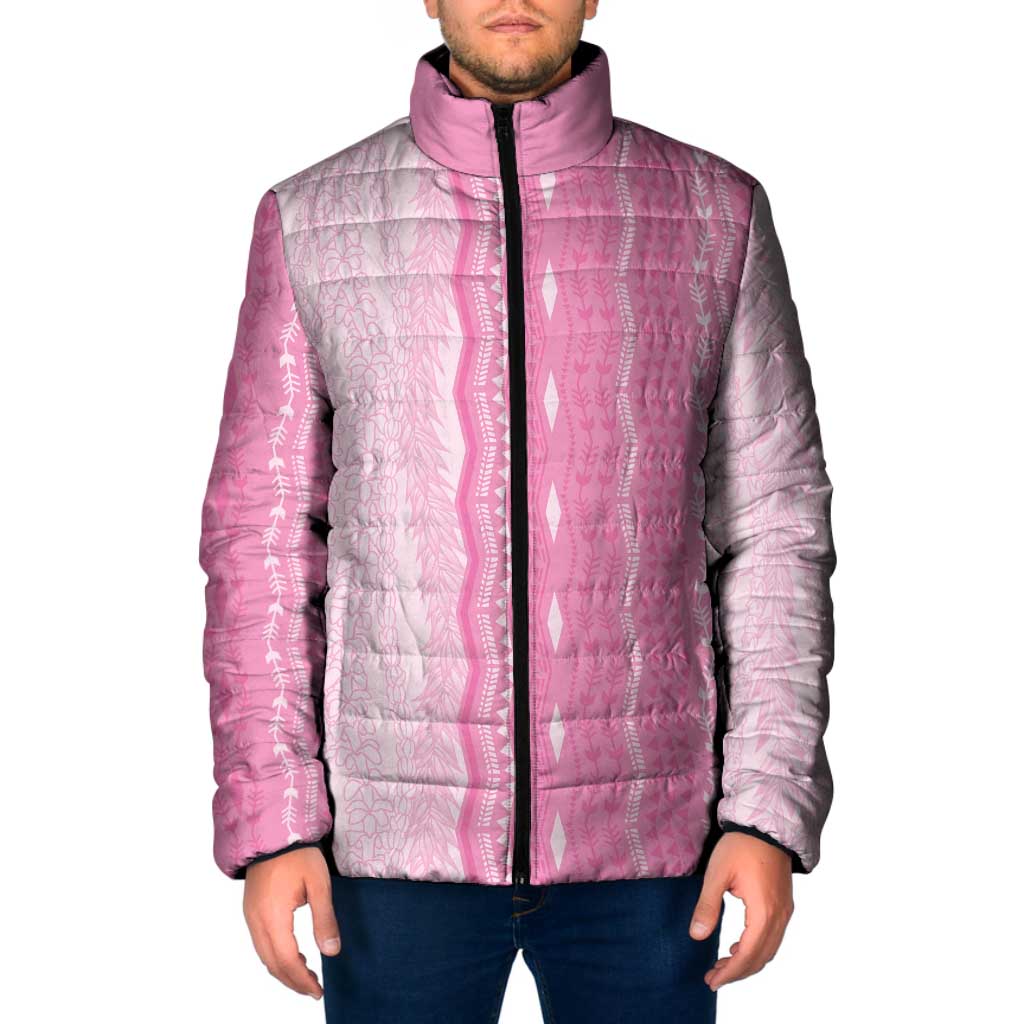 Vintage Pink Hawaiian Traditional Kapa Mix Flowers Lei Padded Jacket LT7 Men Pink - Polynesian Pride