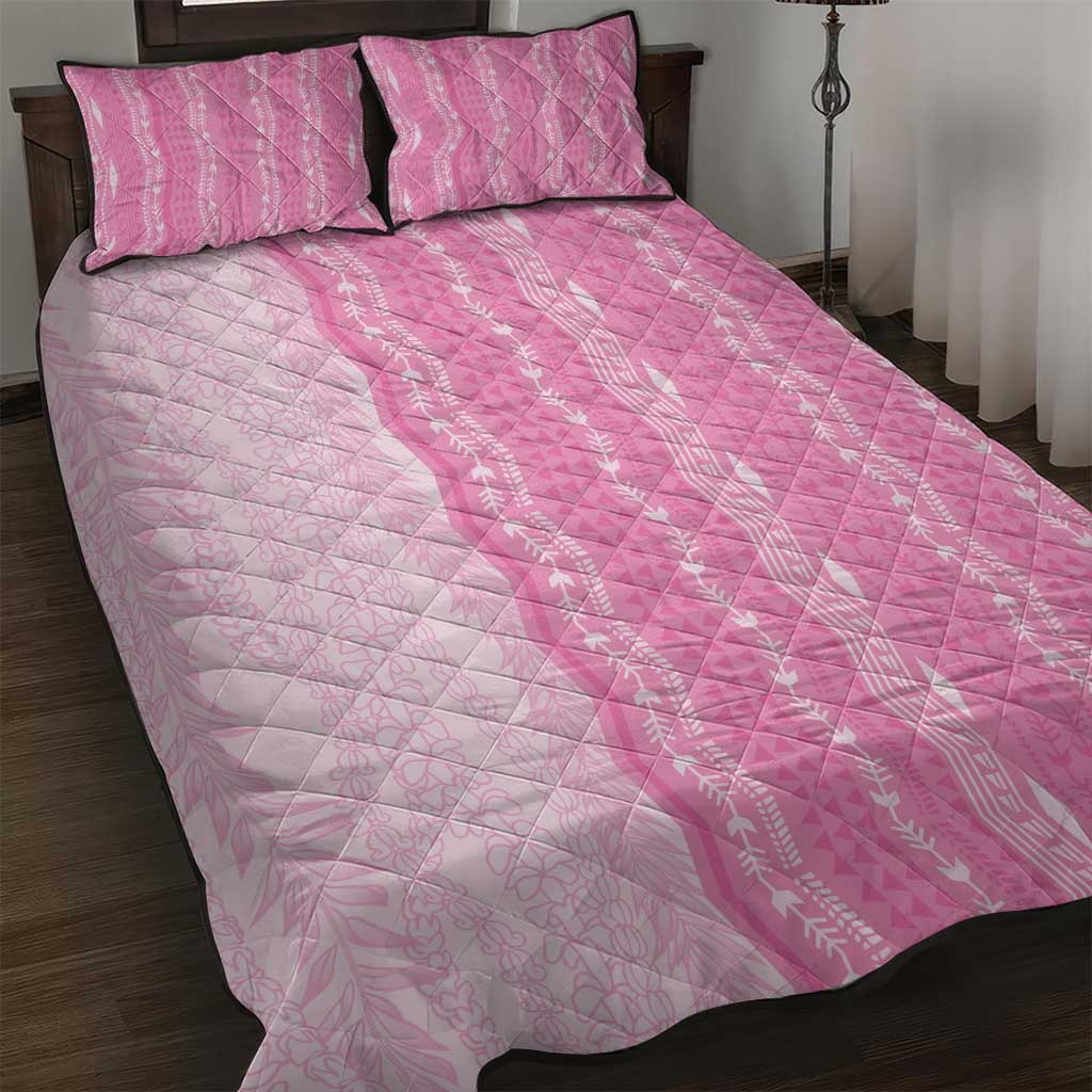 Vintage Pink Hawaiian Traditional Kapa Mix Flowers Lei Quilt Bed Set LT7 Pink - Polynesian Pride