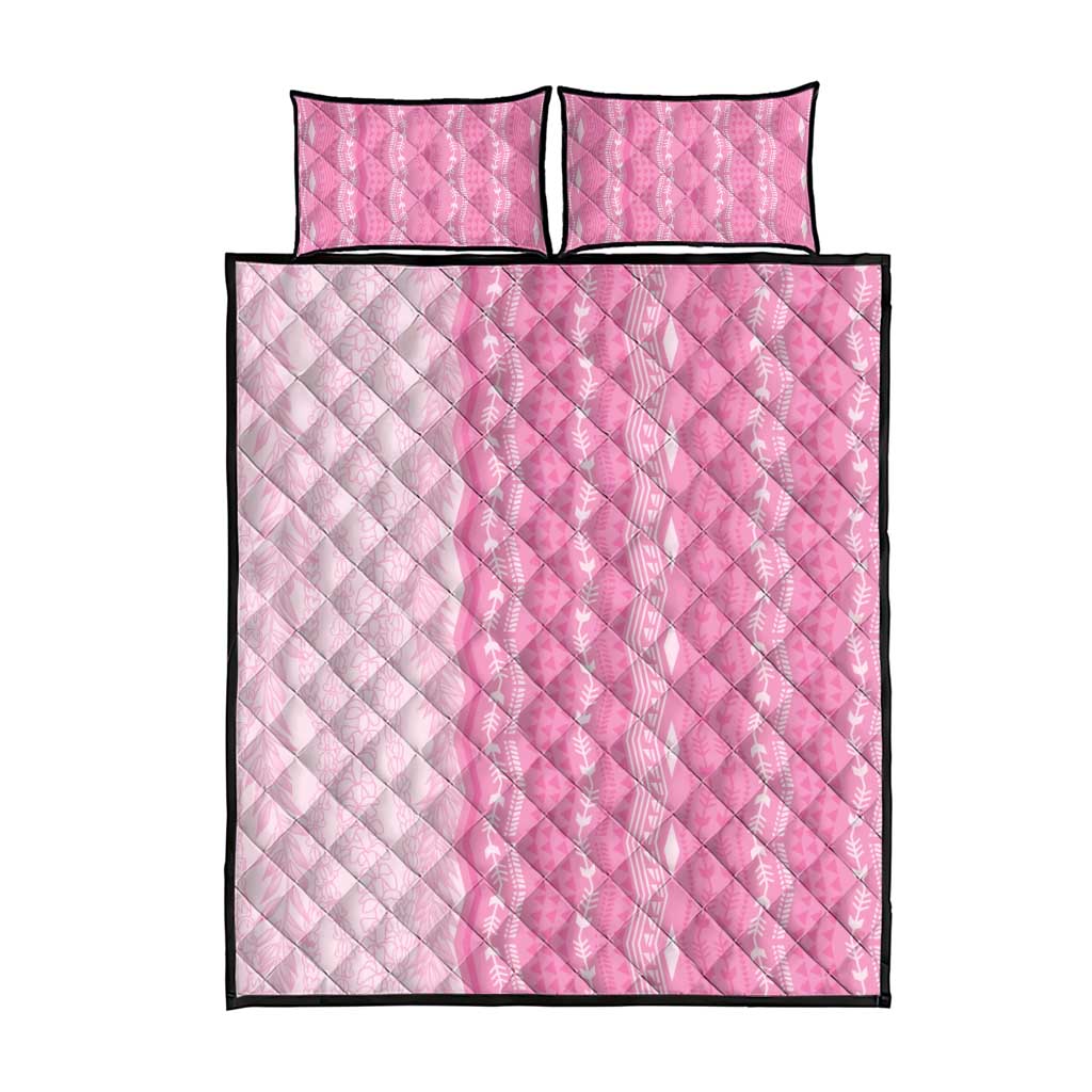 Vintage Pink Hawaiian Traditional Kapa Mix Flowers Lei Quilt Bed Set LT7 - Polynesian Pride