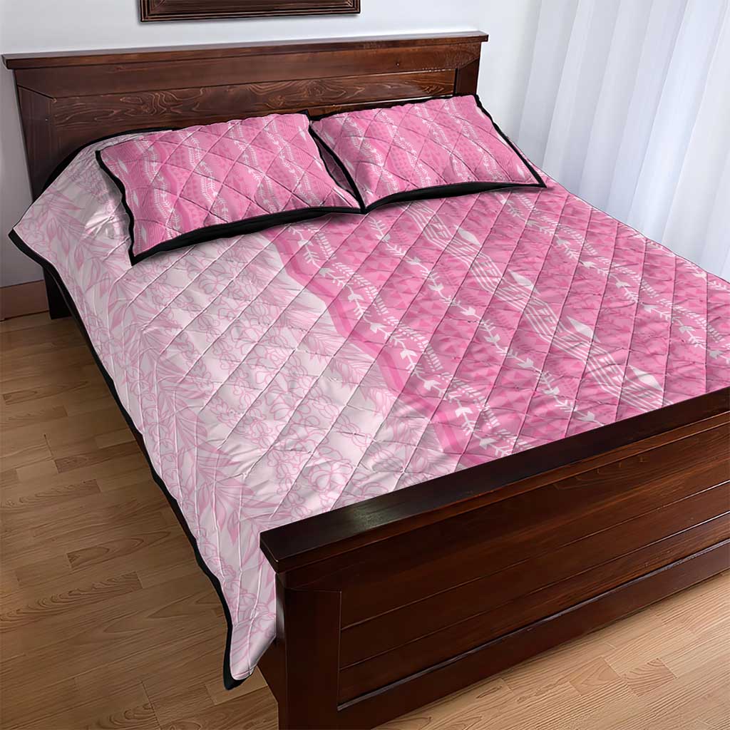 Vintage Pink Hawaiian Traditional Kapa Mix Flowers Lei Quilt Bed Set LT7 - Polynesian Pride