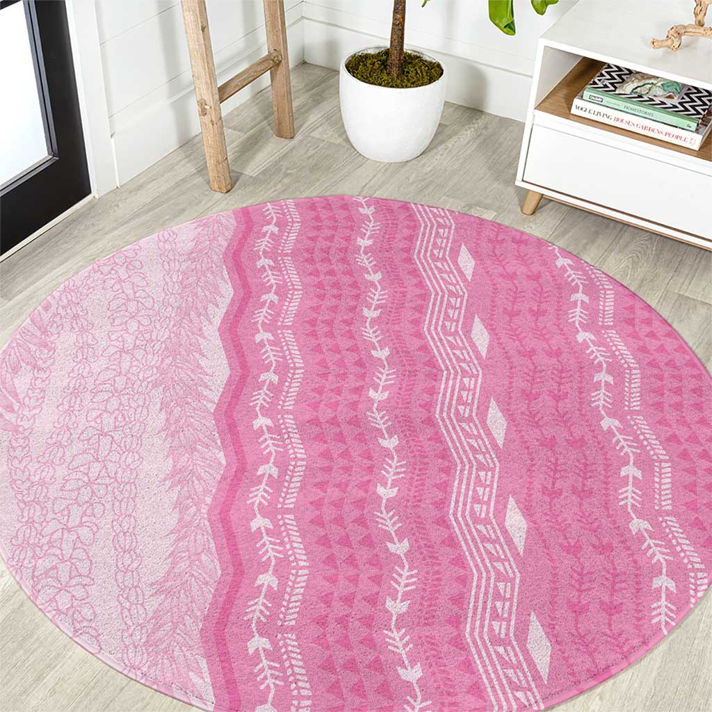 Vintage Pink Hawaiian Traditional Kapa Mix Flowers Lei Round Carpet LT7 Pink - Polynesian Pride