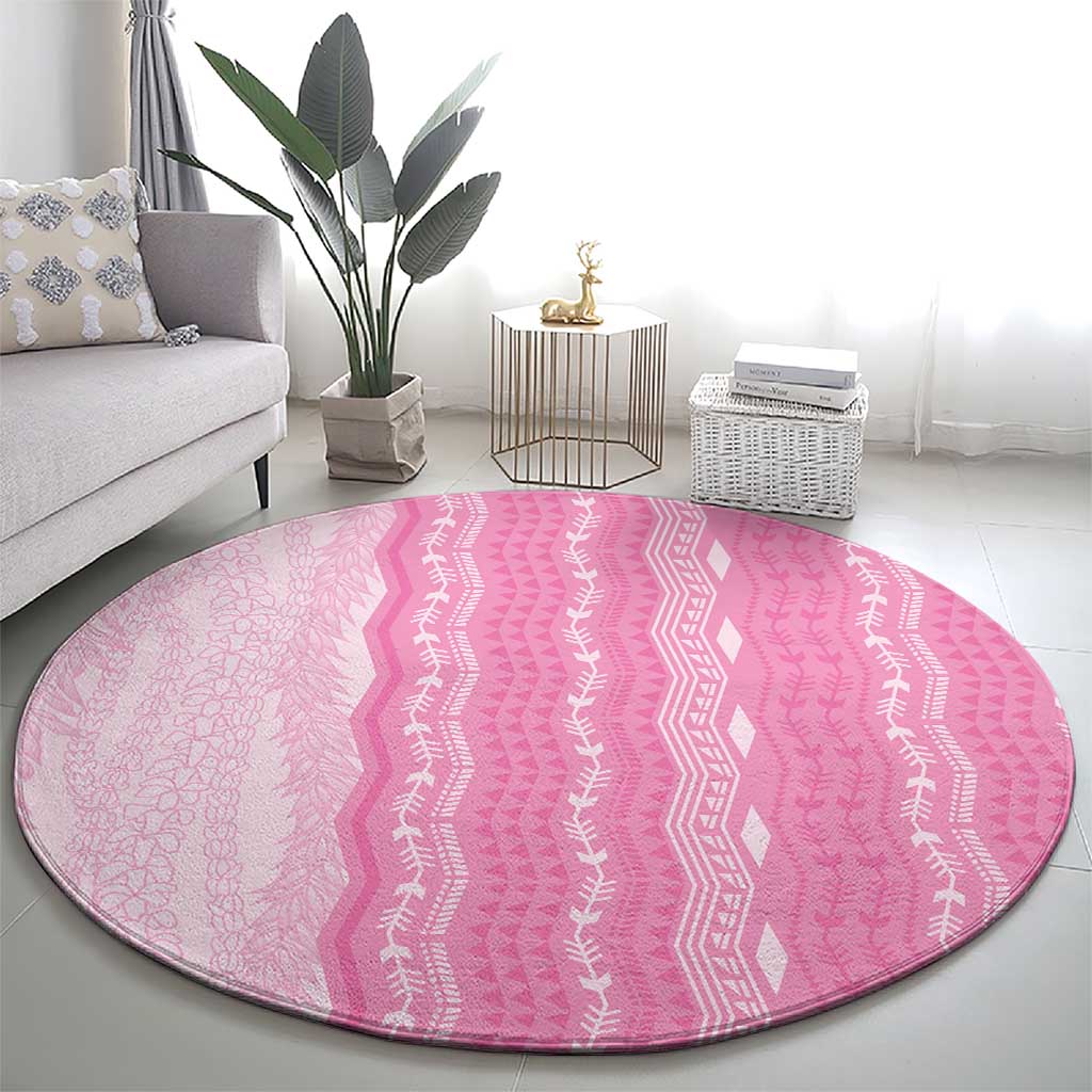 Vintage Pink Hawaiian Traditional Kapa Mix Flowers Lei Round Carpet LT7 - Polynesian Pride