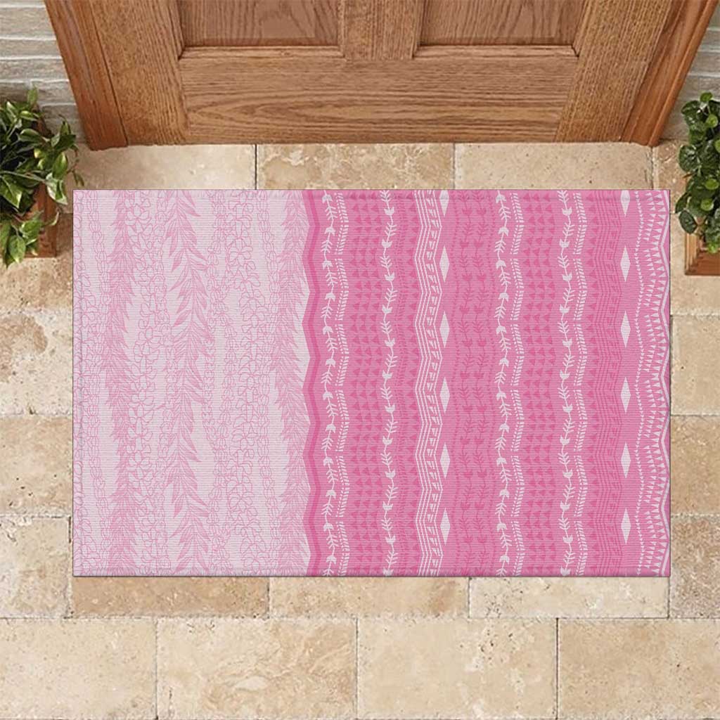 Vintage Pink Hawaiian Traditional Kapa Mix Flowers Lei Rubber Doormat LT7 Pink - Polynesian Pride