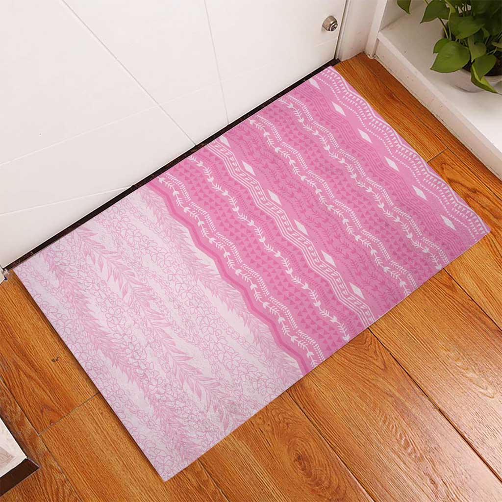 Vintage Pink Hawaiian Traditional Kapa Mix Flowers Lei Rubber Doormat LT7 - Polynesian Pride