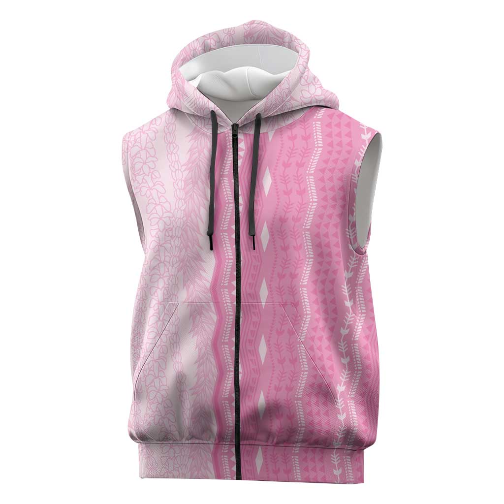 Vintage Pink Hawaiian Traditional Kapa Mix Flowers Lei Sleeveless Zip Hoodie LT7 Pink - Polynesian Pride