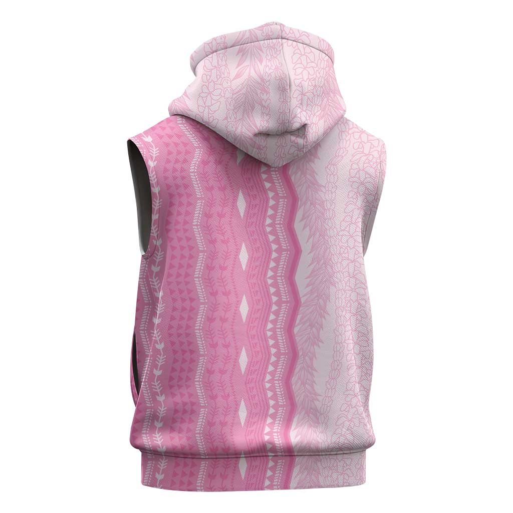 Vintage Pink Hawaiian Traditional Kapa Mix Flowers Lei Sleeveless Zip Hoodie LT7 - Polynesian Pride
