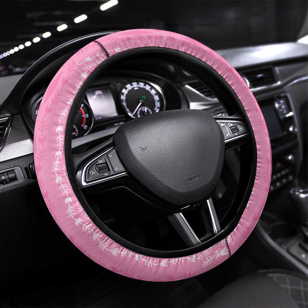Vintage Pink Hawaiian Traditional Kapa Mix Flowers Lei Steering Wheel Cover LT7 Universal Fit Pink - Polynesian Pride